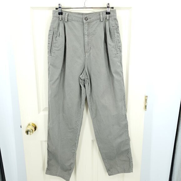 VTG 90s Lizwear Petite Pleated High Rise Khaki Trousers S/M Petite Tan - Picture 1 of 16